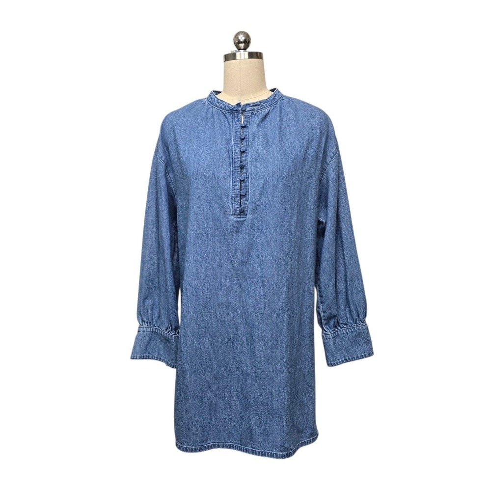 J.Crew Womens Blue Denim Tunic Dress Size Small Button Front Long Sleeve Cotton